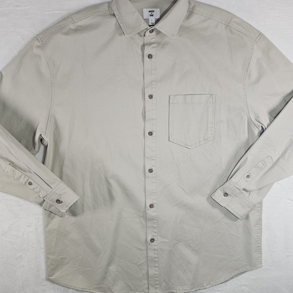 Mode of One Relaxed Fit Caspian Dark Ecru Button Front Shirt Large - Picture 2 of 4